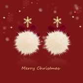 原创冬季 雪花圣诞节红色毛绒毛球耳环女耳饰品耳钉无耳洞耳夹礼物