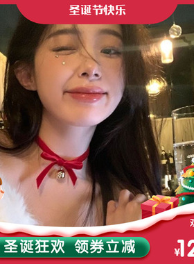 新款圣诞节甜美丝绒蝴蝶结铃铛项链项圈Choker颈链饰品精致锁骨链