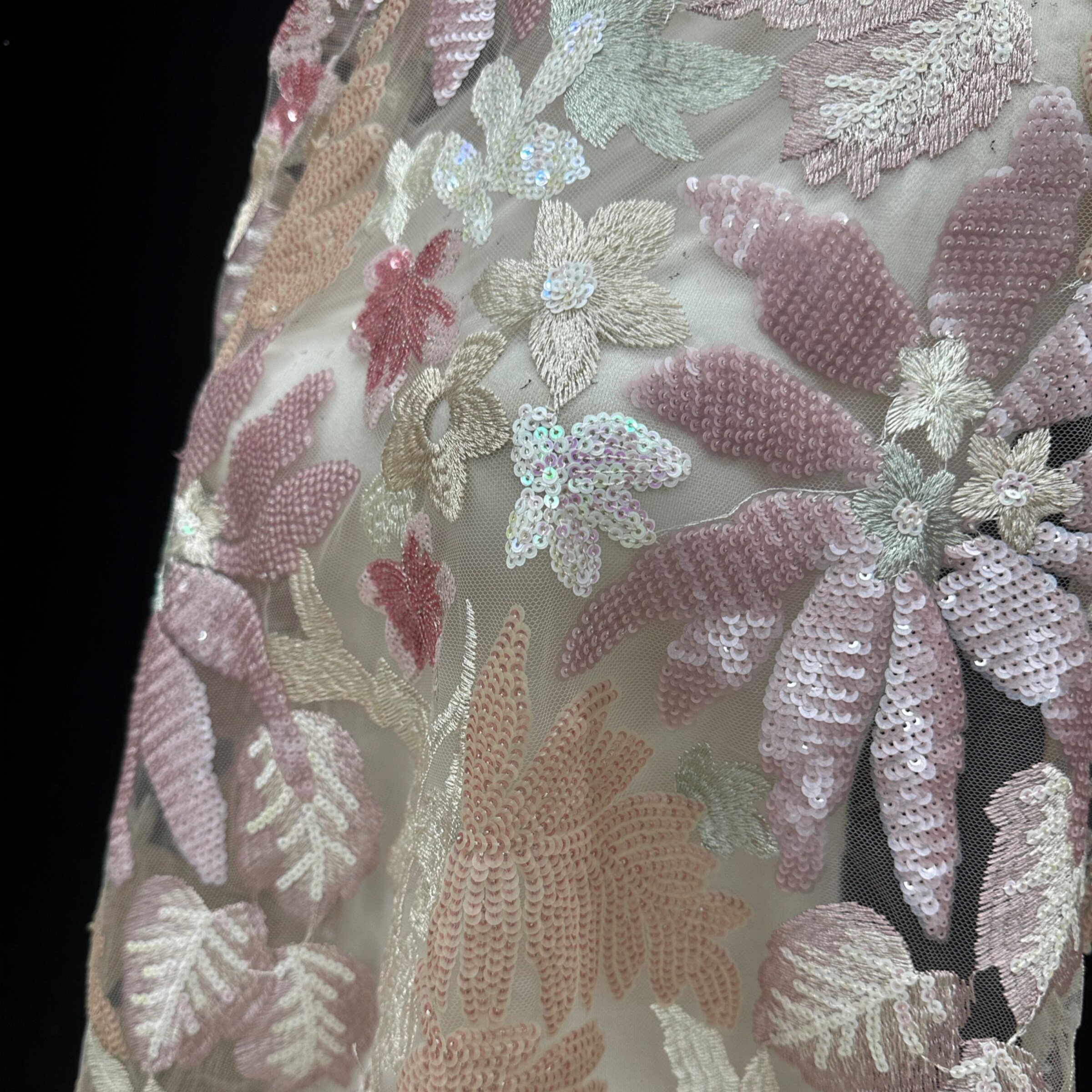 百花亮片珠管网纱 童装DIY布料 裙子面料 设计师服装辅料花边图片
