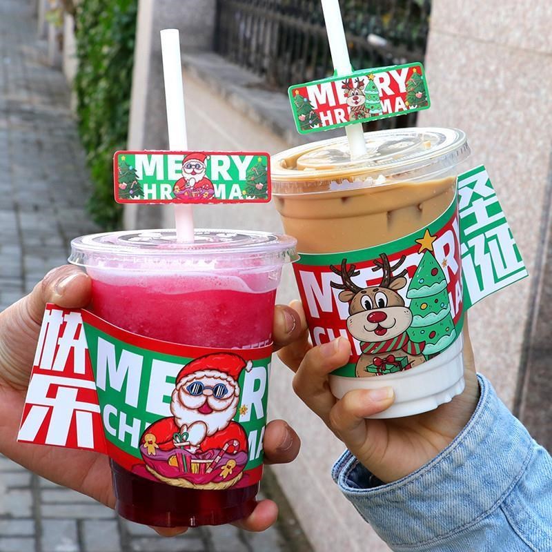 速发圣诞节过茶杯套新款奶年一次冬杯套咖啡吸管牌性天花袄