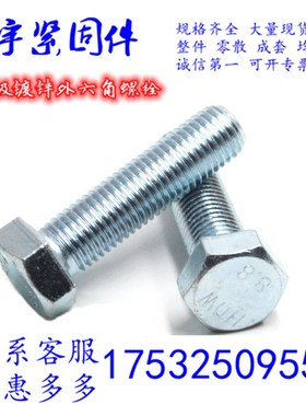 速发GB母镀锌外六角螺栓螺丝螺钉4.80镀银白锌螺丝螺级套装M16外