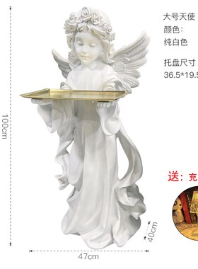 速发W1TR欧式复古天使落地摆件托盘客厅玄关创膏桌面装饰品石意像
