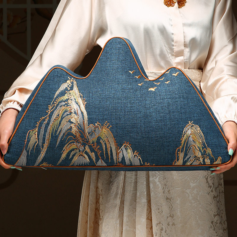 速发中式靠山靠枕异形抱枕枕厅沙发腰垫中国风山峰客头靠枕靠背垫