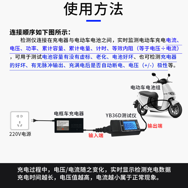 速发YB6D 电动车容量检测仪电瓶车测试仪48V锂电60V电量表
