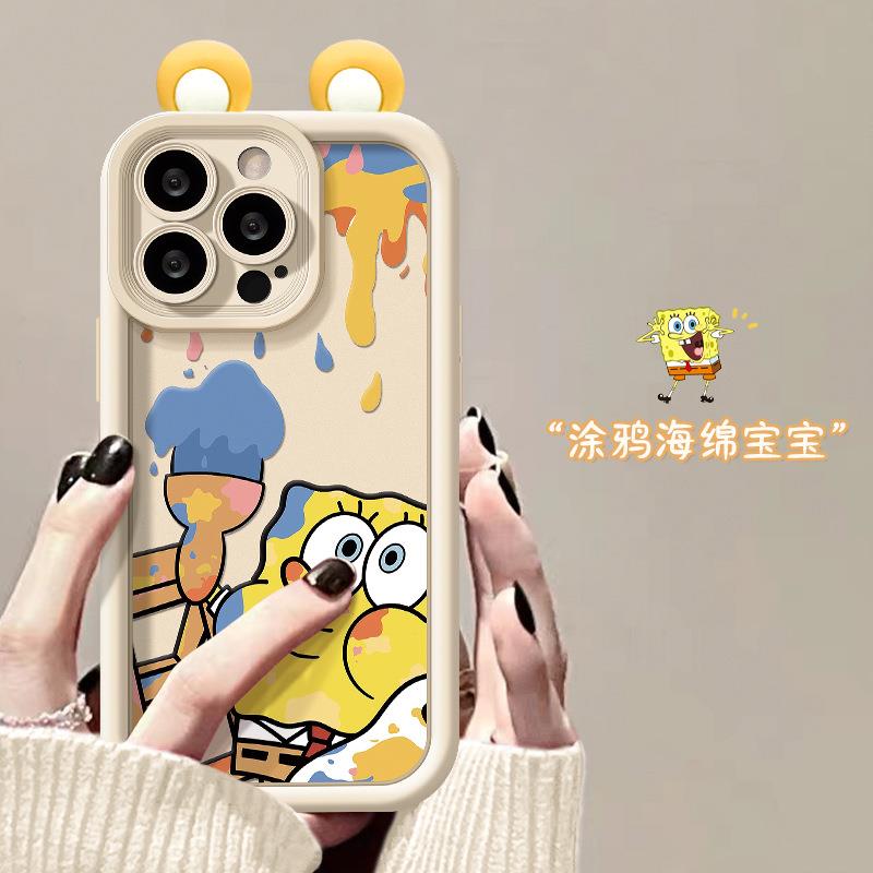 速发适用可5手机壳iph14r鸦海绵宝宝1p涂o1爱xs硅胶7
