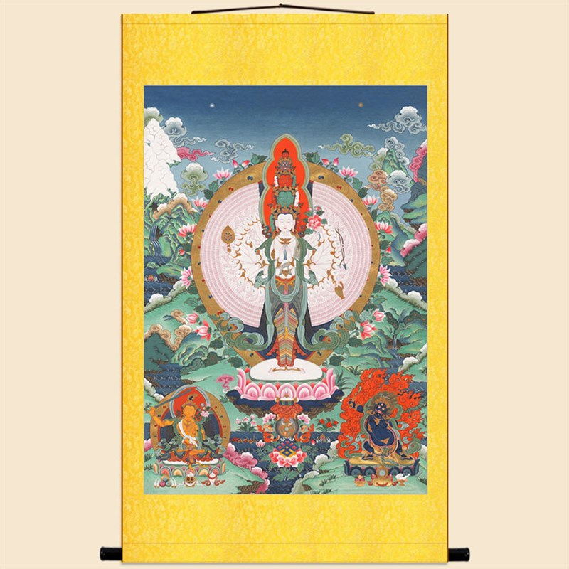 速发千手千眼观世音菩传唐卡 藏萨画像佛 家用卷轴挂画丝绸画