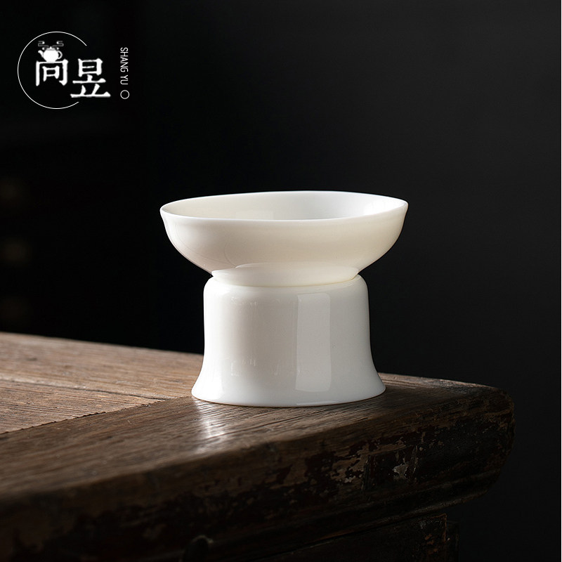 速发羊脂玉白瓷一体全瓷孔茶茶茶滤茶隔陶瓷漏叶过滤网泡茶器茶具