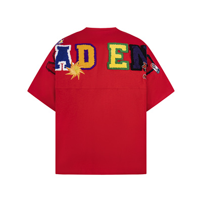 MAX ME美式复古植绒刺绣字母短袖T恤男女夏季情侣高街宽松上衣TEE