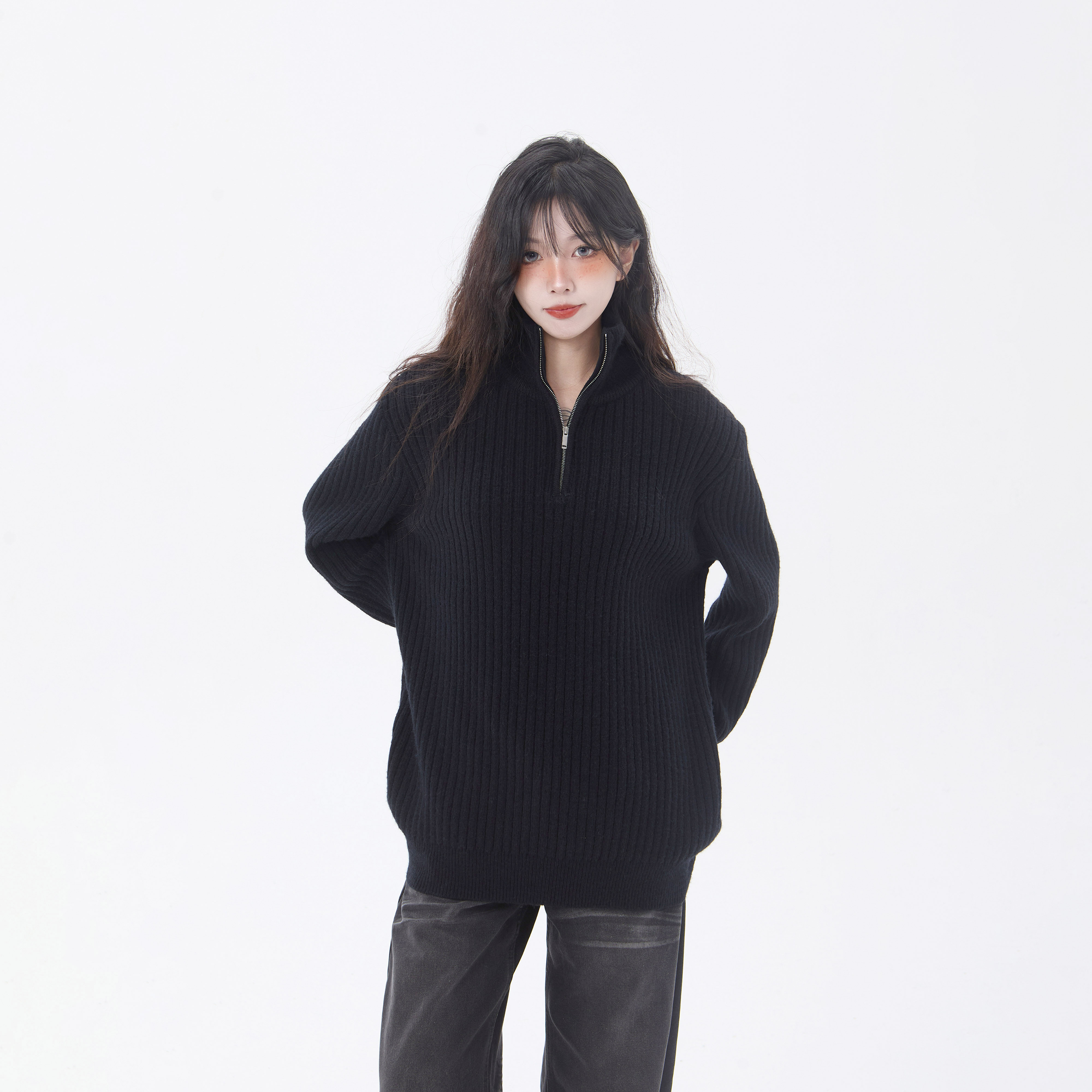 MAX ME长袖高领毛衣女秋冬2025新款拉链修身上衣内搭针织打底衫,女装/女士精品,毛衣,淘宝优惠券,粉丝福利购,淘宝优惠卷