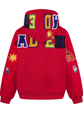 MAX ME美式复古字母毛巾绣连帽开衫卫衣男女春季新款百搭外套