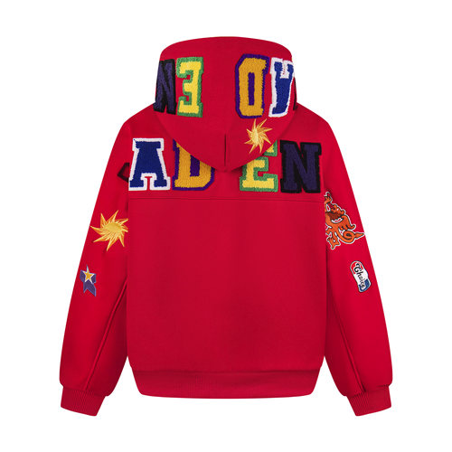 MAXME美式复古字母毛巾绣连帽