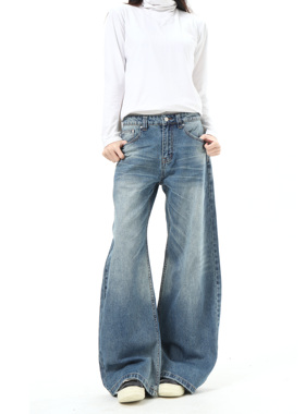 MAX ME美式复古水洗猫须弯刀牛仔裤男女潮牌cleanfit宽松直筒裤子