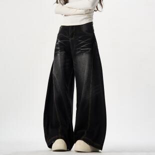 早秋宽松裤 复古猫须黑灰色阔腿牛仔裤 子男女直筒百搭潮 ME美式 MAX