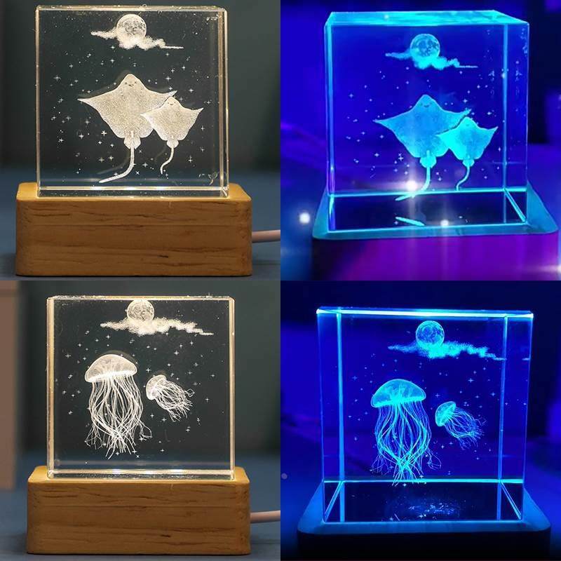 马尔代夫纪念品水晶琉璃海龟水母工艺品小夜灯摆件海洋馆纪念品