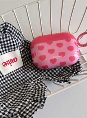 原创甜美ins风满屏小爱心苹果耳机壳适用苹果AirPods1/2/3耳机保护壳AirPodsPro简约airpodspro2保护套防摔