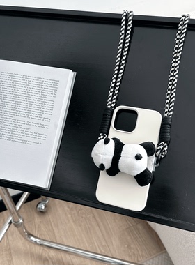 SecretRoom可爱熊猫毛绒公仔手机背夹适用苹果15promax手机壳新款iphone14promax保护套13女可斜挎背带挂绳