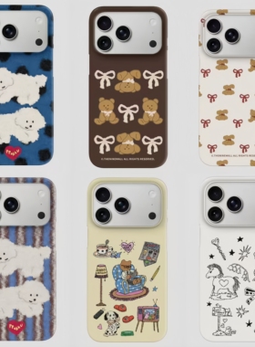 theninemall韩国代购正品“丝带小熊条纹狗狗”半包菲林iPhone17promax手机壳air苹果15pm可爱16pro壳14Pro