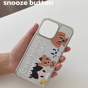 snooze 一天」電鍍銀色邊框鏡面iPhone16Promax手機殼小眾原創(chuàng)設計蘋果15pm全包14Pro防摔13 button「美好