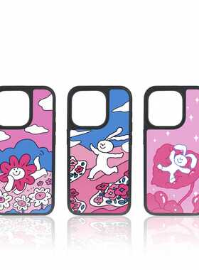 原创兔子粉色涂鸦插画iPhone15promax磁吸手机壳适用于新款苹果14promax磁吸手机套小众艺术13pro全包12防摔