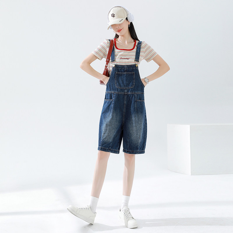 减龄工装牛仔背带短裤女夏季薄款2025年新款休闲显瘦宽松连体短裤