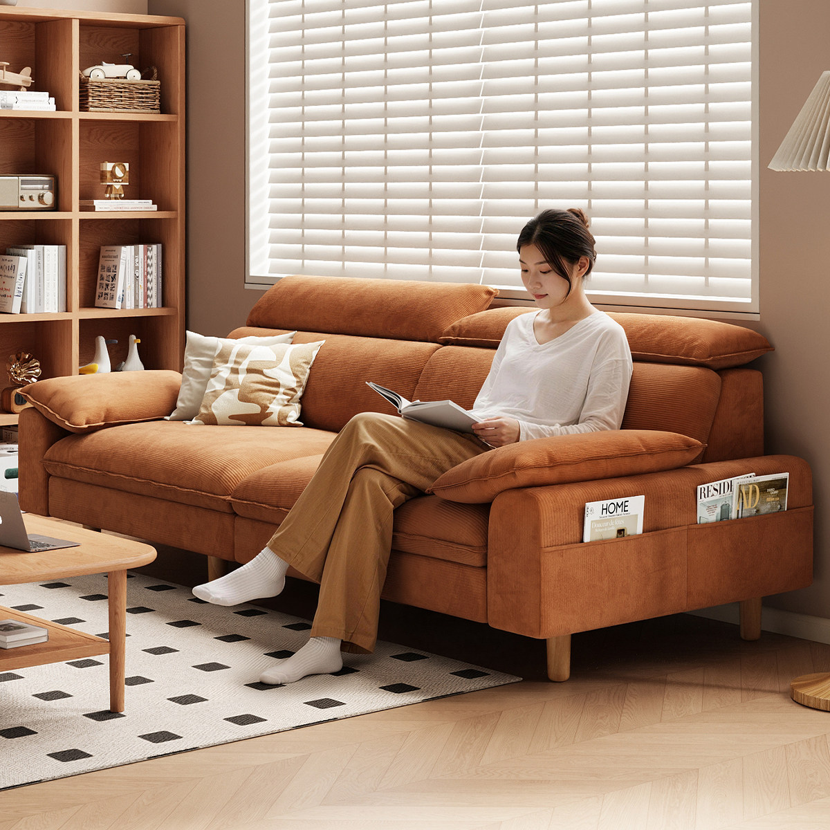 北极树布艺沙发客厅2026新款小户型现代简约灯芯绒直排可拆洗沙发