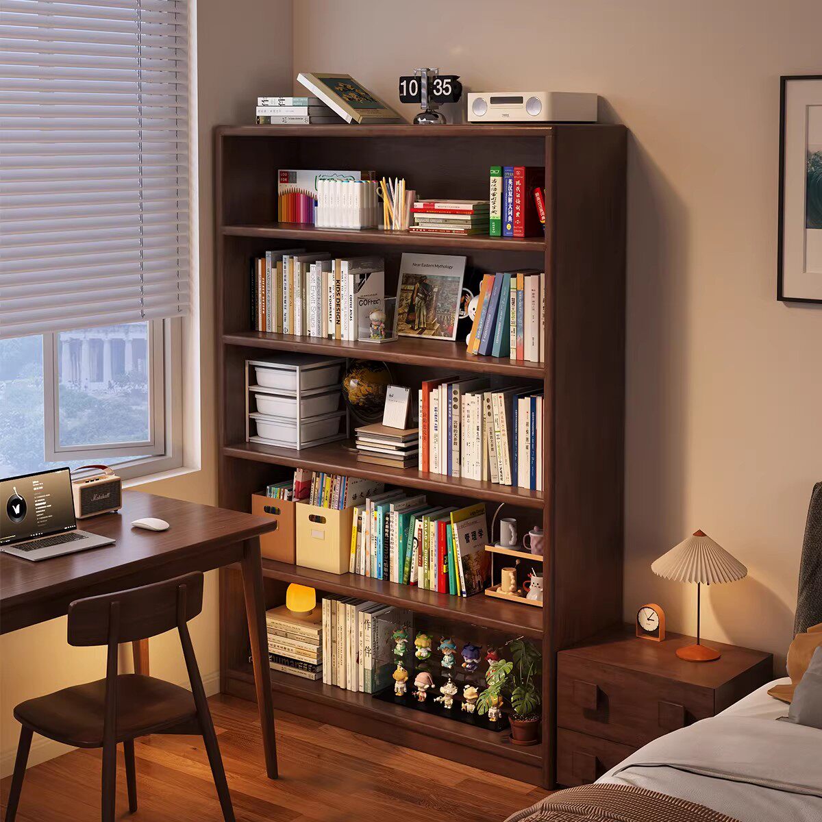 实木书架一体落地靠墙储物柜自由组合格子柜书房书柜子客厅收纳柜