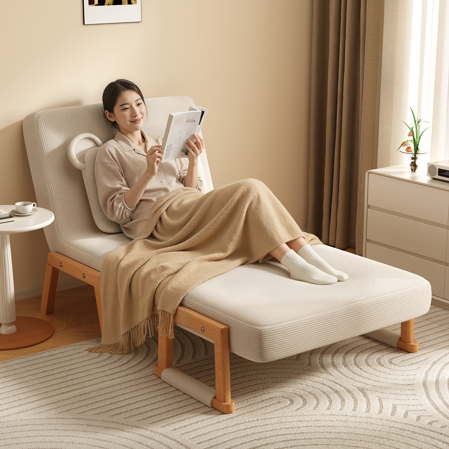 北极树实木折叠沙发床单双两用