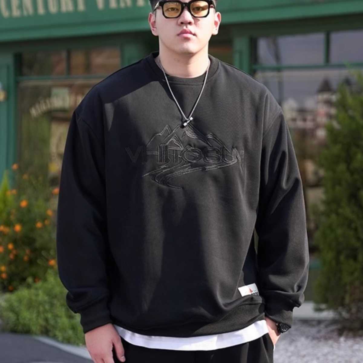 PANG哥潮牌大码男装秋休闲圆领卫衣2025男胖子加肥加大套头