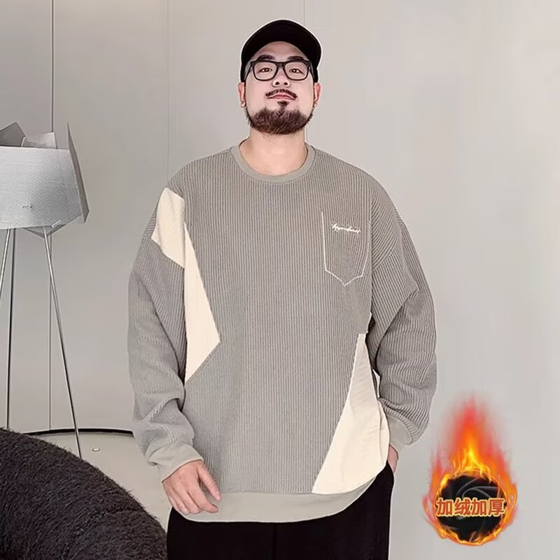 PANG哥 潮牌大码男装秋胖子圆领套头加绒卫衣2025宽松加肥加大