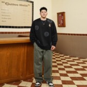 圆领卫衣男士 加肥加大码 宽松胖子男装 PANG哥韩系春季 潮牌长袖 上衣