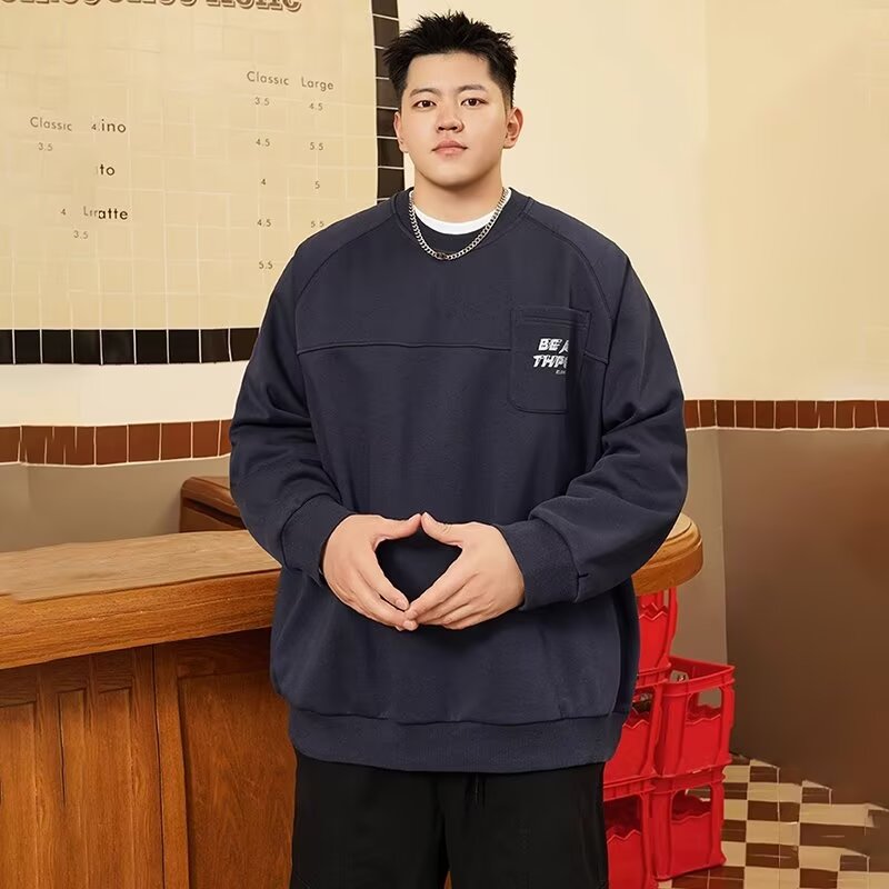 PANG哥 潮牌大码男装圆领2025春设计感小众卫衣胖子宽松加肥加大