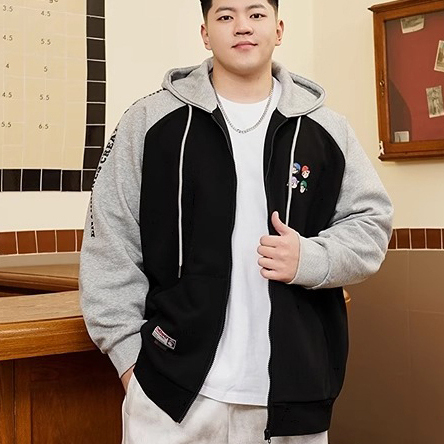 PANG哥2025潮牌大码男装插肩连帽开衫卫衣宽松休闲帽衫秋加绒外套
