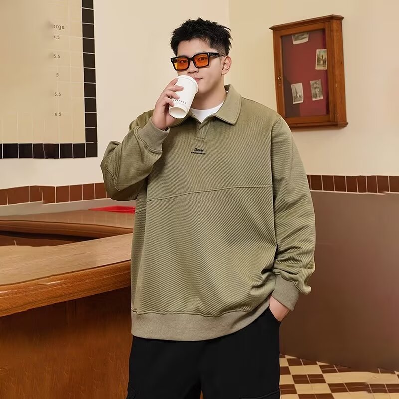 PANG哥 潮牌大码男装2025秋冬胖子字母印花男士翻领百搭上衣