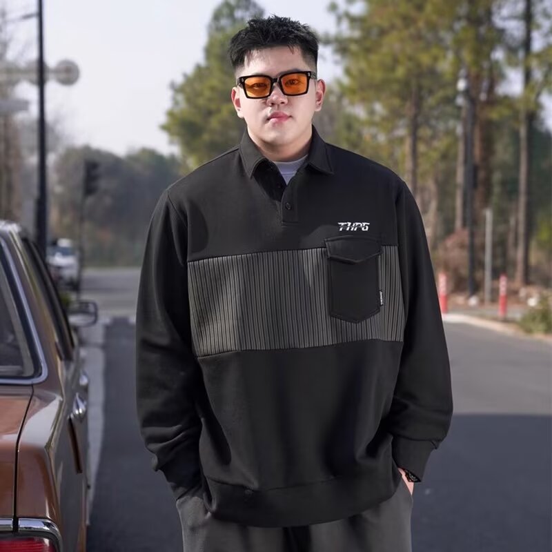 PANG哥 潮牌大码男装春设计感小众2025圆领卫衣胖子宽松加肥加大