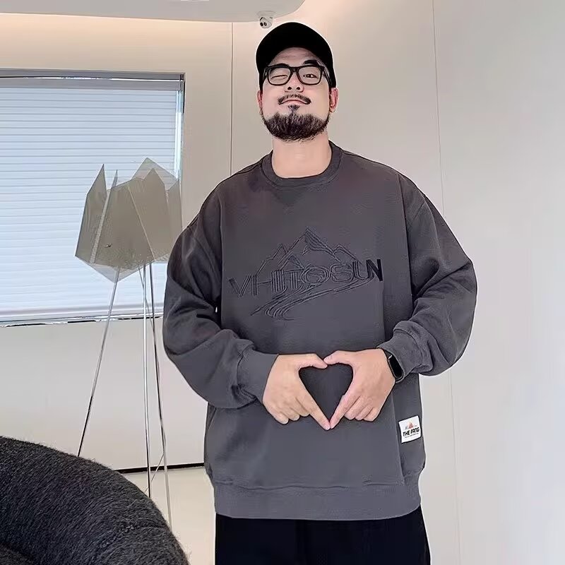 PANG哥 潮牌大码男装冬胖子肌理感圆领2025卫衣宽松加肥加大