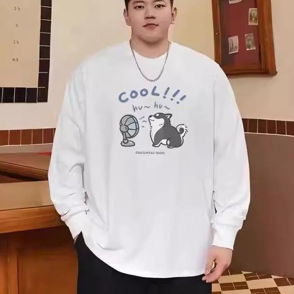 PANG哥 男装2025秋大码潮牌胖子宽松纯棉长袖T恤加肥加大打底衫