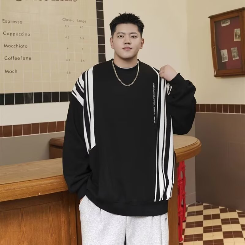 PANG哥潮牌大码男装2025冬胖子韩版撞色套头毛衣加肥加大宽松卫衣