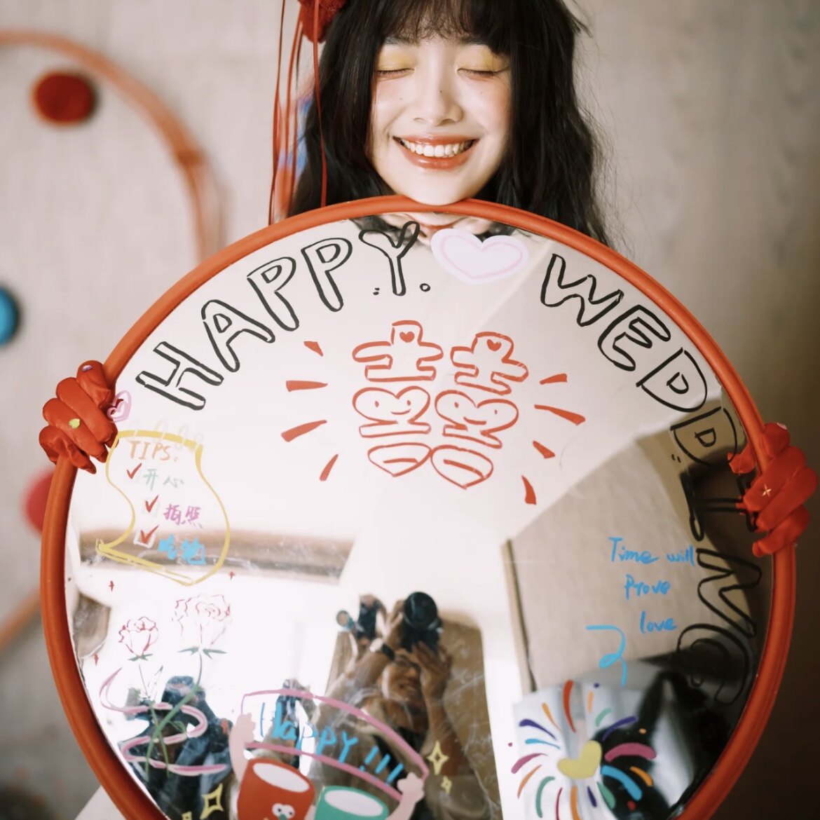 结婚拍照出片小道具凹凸镜手工diy彩绘广角镜氛围感订婚装饰摆件图片