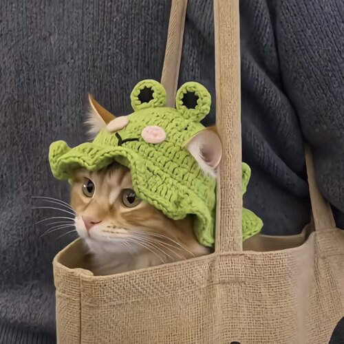 猫咪青蛙帽子露耳朵毛线头套头饰