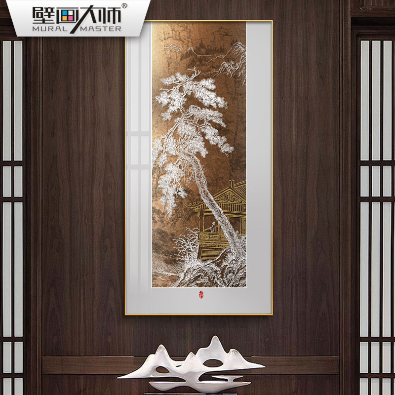 好货新中式禅意装饰画软装样板房红色挂画酒店别墅玄关书房大幅落