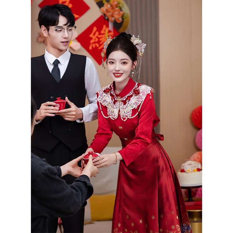 好货新中式云肩马面裙婚服套装敬酒服新娘结婚国风汉服红色订婚礼