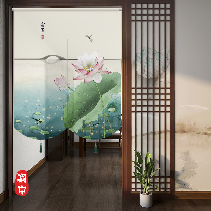 好货中式透明风水门帘隔断帘过道遮挡防风布帘卧室厕所挂帘家用免