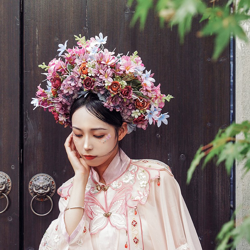 好货泉州簪花头饰双面绢花成品发箍汉服配饰民族风搭配仿真花手工