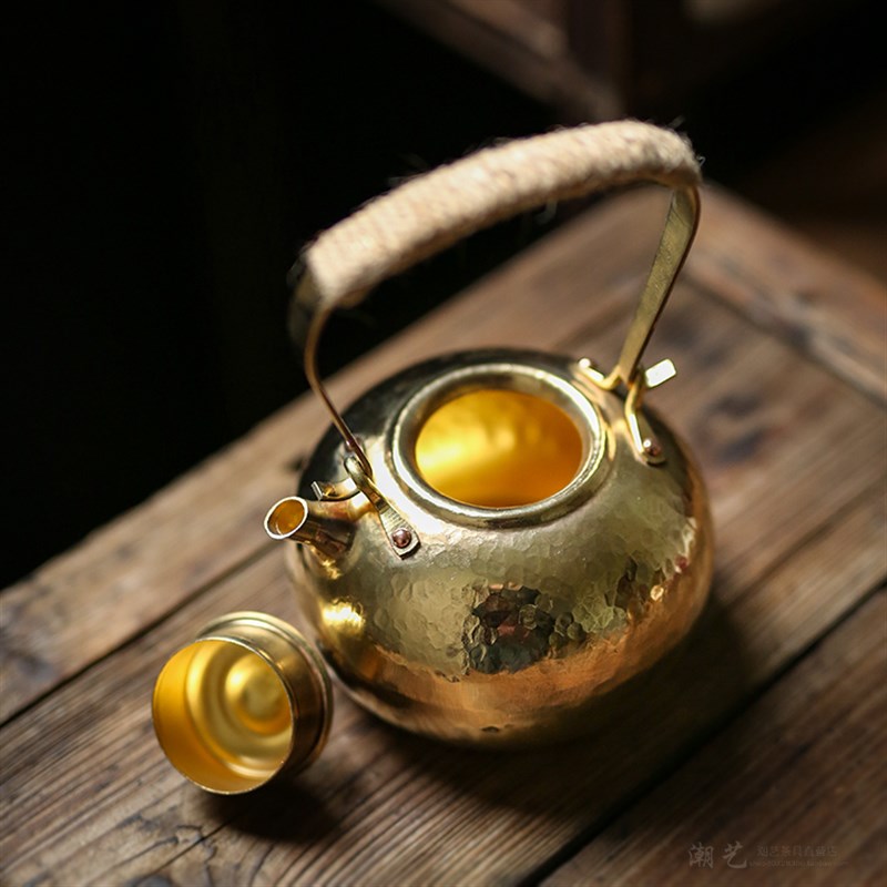 好货纯铜手工锤纹 铜壶煮水壶煮茶壶老白茶 紫铜炭炉电陶炉功夫茶