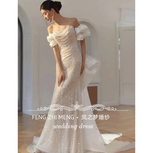 鱼尾主婚纱2025新款晨袍女新娘出门纱轻小个子订婚晚礼服裙敬酒服