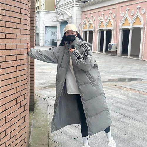 极速韩风三织带时尚百搭宽松休闲加厚保暖秋冬连帽长版女款羽绒服