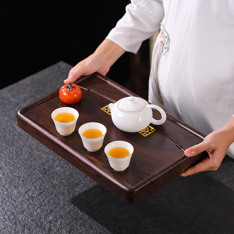 好货整块黑檀色茶盘家用实木简约大小号功夫茶具排水托盘电木茶台