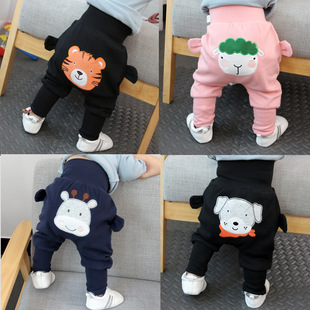 新品童装婴儿高腰裤子春秋款1岁2男童女宝宝高腰护肚裤6个月8纯棉