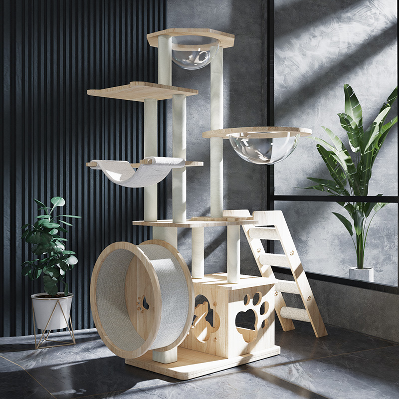 猫爬架跑步机实木猫窝猫树一体全实木猫架猫塔太空舱剑麻大型架子
