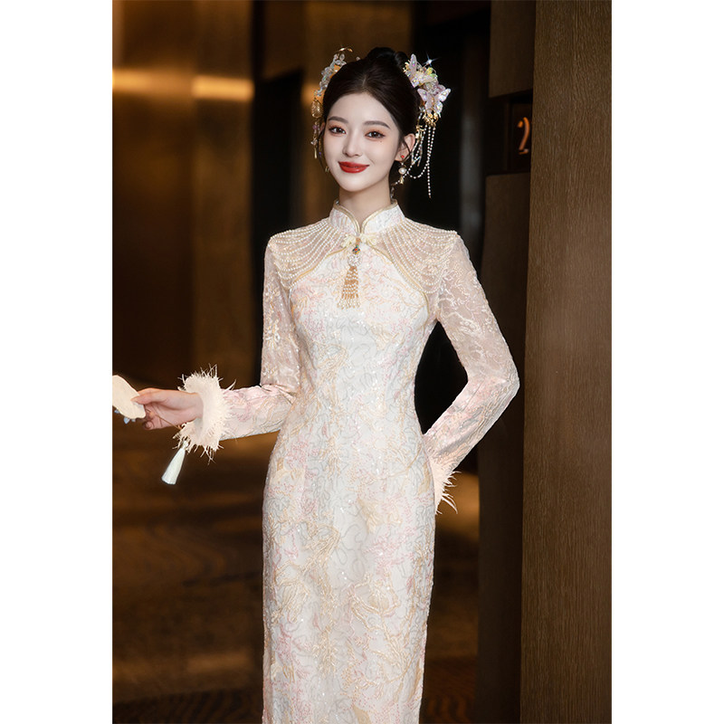 好货新中式年轻款秋冬旗袍2025新款国风新娘毛毛敬酒服气质订婚礼